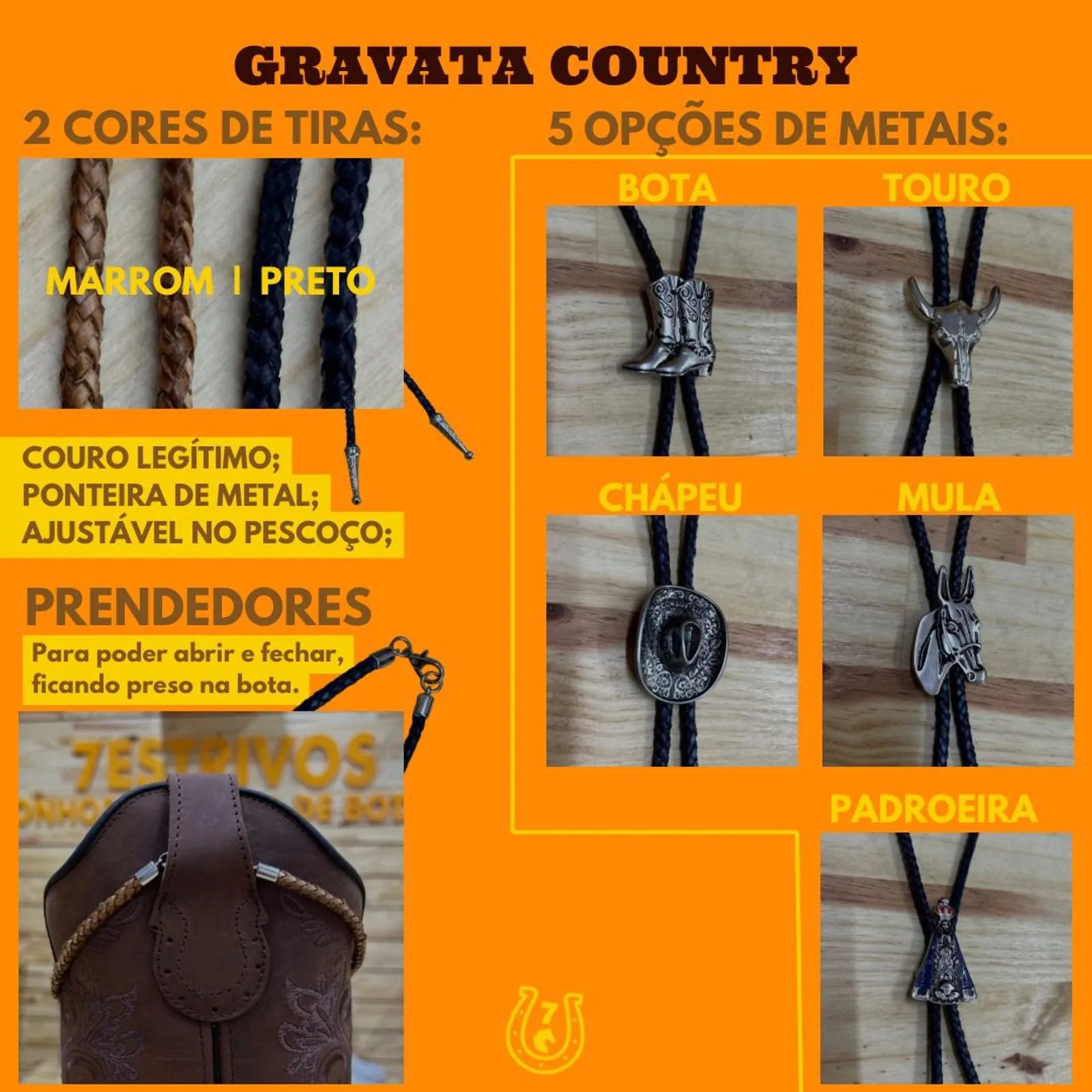 GRAVATA COUNTRY - CORDÃO PRETO PINGENTE CHAPÉU - Imagem 4