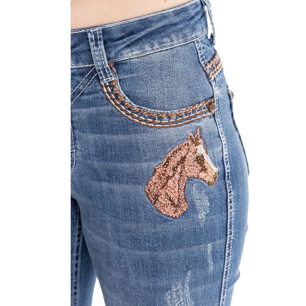 Calça Zenz Western Jeans Old Farm Bordados e Brilhos Barra - ORIGINAL - Imagem 6