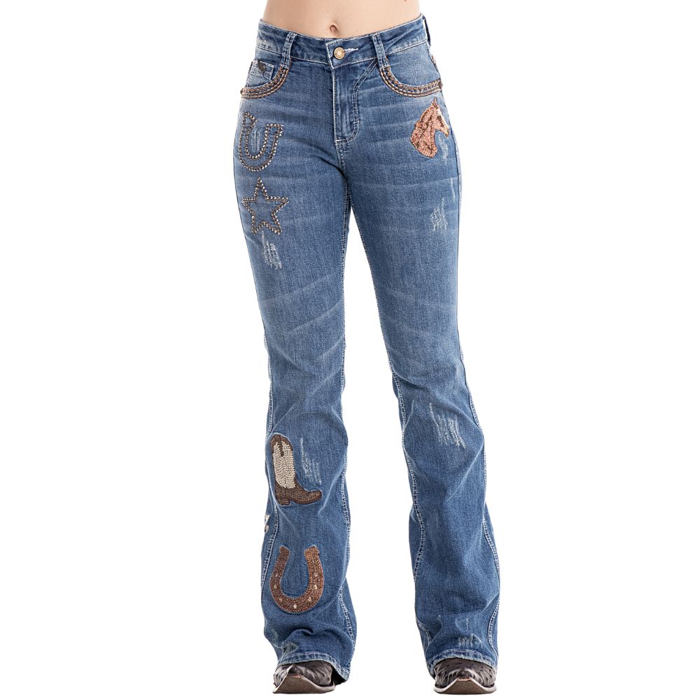 Calça Zenz Western Jeans Old Farm Bordados e Brilhos Barra - ORIGINAL - Imagem 2