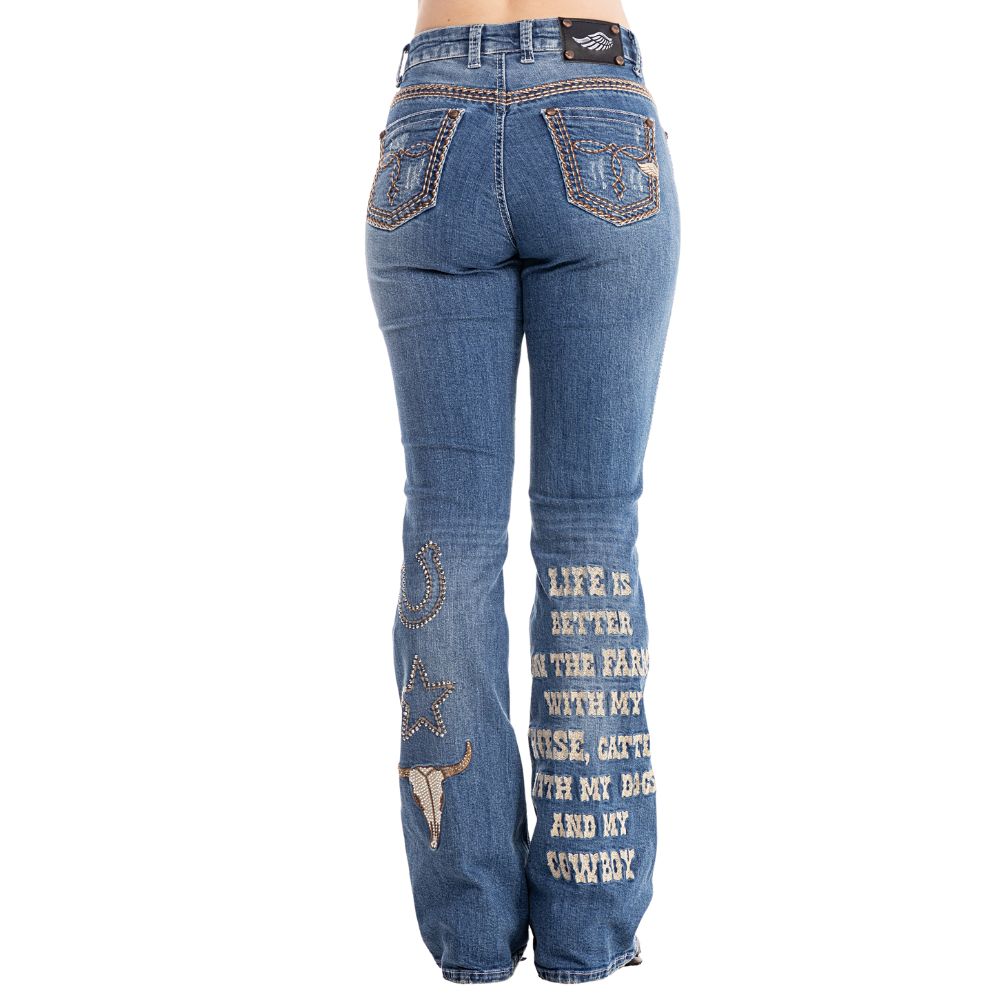 Calça Zenz Western Jeans Old Farm Bordados e Brilhos Barra - ORIGINAL - Imagem 4