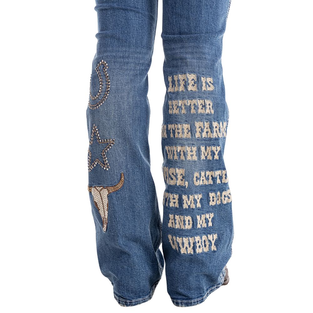 Calça Zenz Western Jeans Old Farm Bordados e Brilhos Barra - ORIGINAL - Imagem 7
