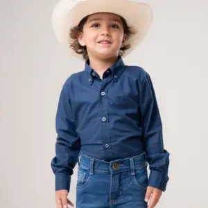 CAMISA MASCULINA MINI MANGA LONGA TEXAS FARM - AZUL MARINHO