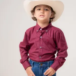 CAMISA MASCULINA MINI MANGA LONGA TEXAS FARM - VERMELHO VINHO