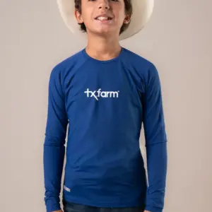 CAMISETA TÉRMICA JUVENIL UNISSEX UV50+ TEXAS FARM - AZUL INDIGO/ BRANCO