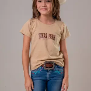 CAMISETA FEMININA JUVENIL TEXAS FARM - BEGE AREIA/ CARAMELO