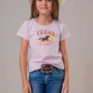 CAMISETA FEMININA JUVENIL TEXAS FARM - ROSA BB/ VERMELHO