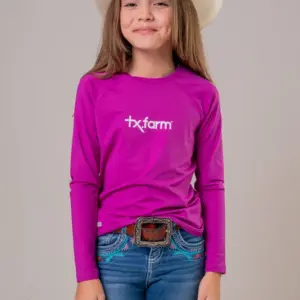 CAMISETA TÉRMICA JUVENIL UNISSEX UV50+ TEXAS FARM - ROXO PURPURA/ BRANCO