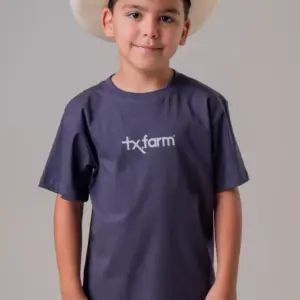 CAMISETA JUVENIL MASCULINA TEXAS FARM - AZUL INDIGO/ CINZA