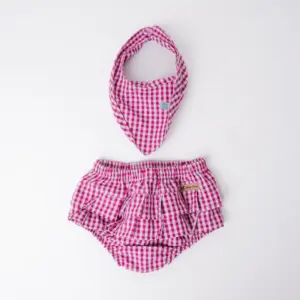 CONJUNTO TAPA FRALDA/ BANDANA FEMININO BABY RANCH - XADREZ VERMELHO/ BRANCO