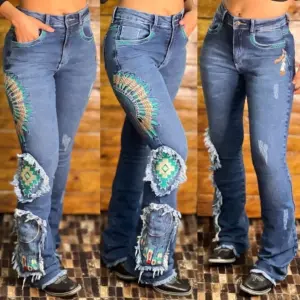 Calça Tex Team Feminina Bordada Desfiada Arizona